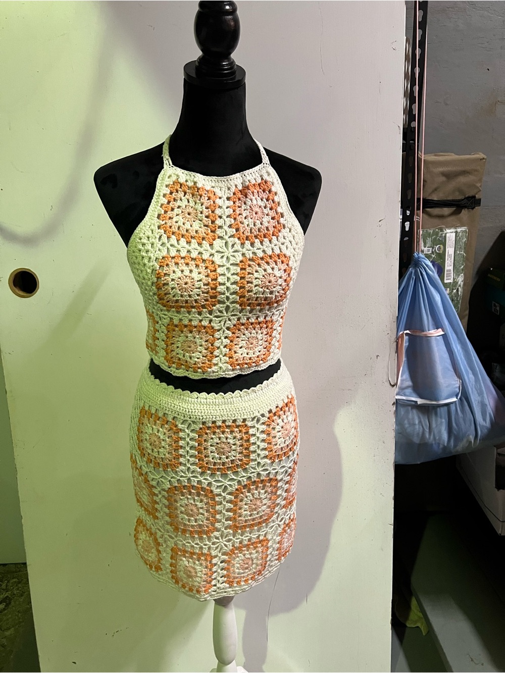 PINK LILY Handmade Crochet Two-Piece Set - Cream & Peach